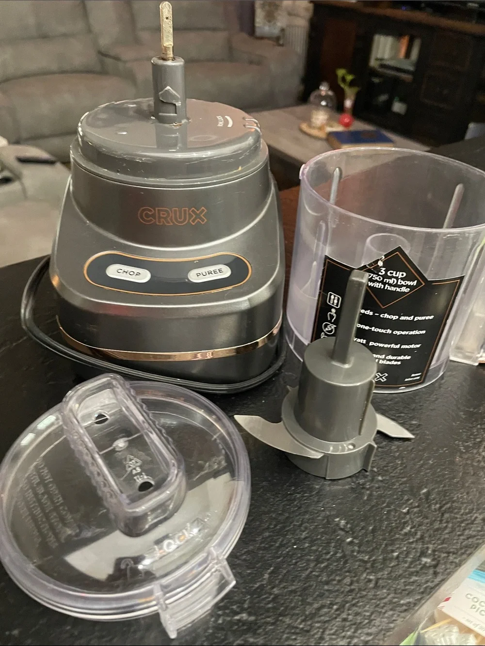 Crux 3-Cup Mini Food Chopper & Puree - Gray 7x10 no box